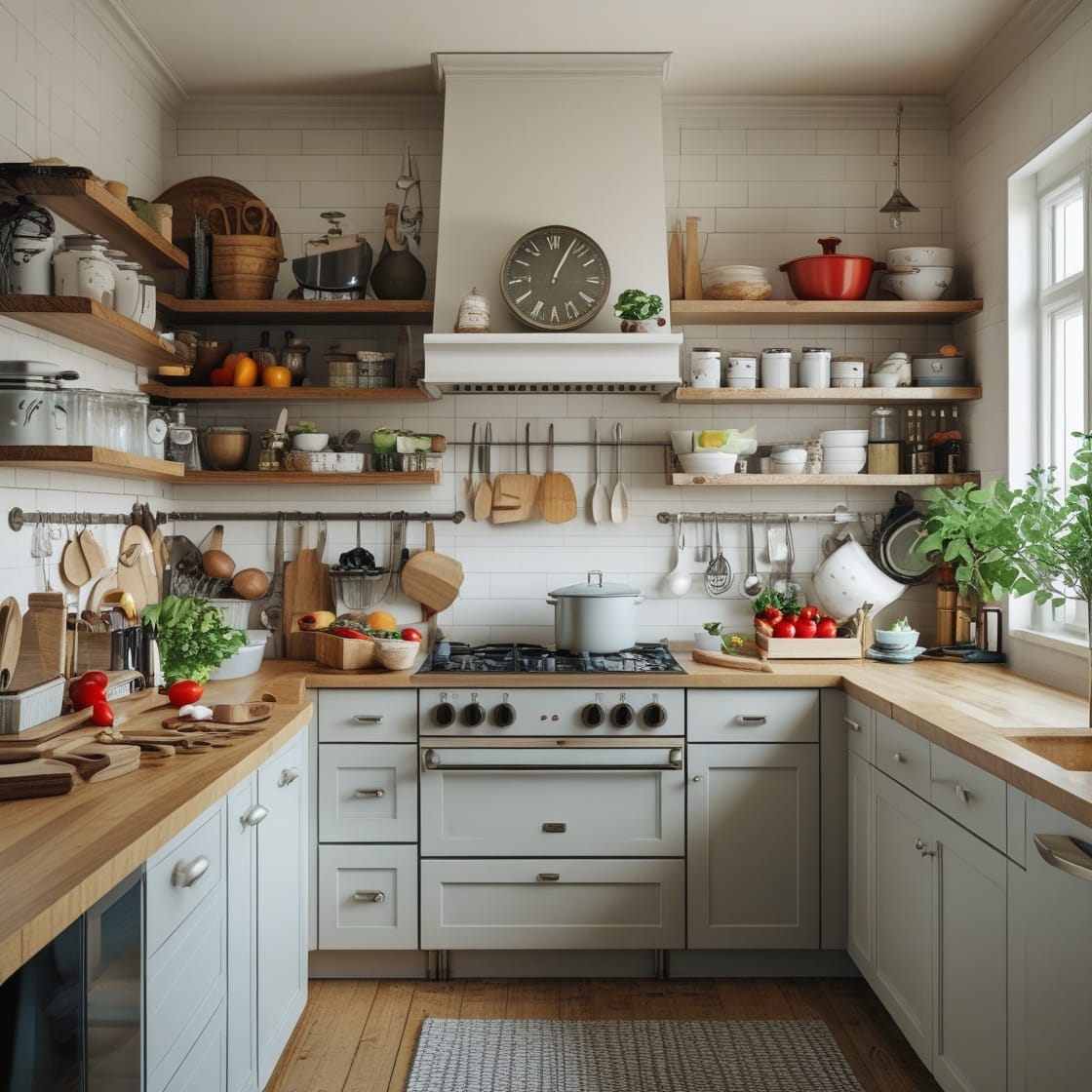 a light kitchen, which somehow looks tidy and messy at the same time