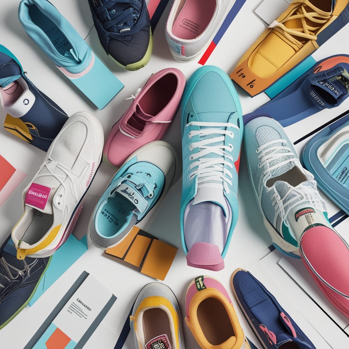 a group of shoes on a floor
